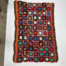 Vintage Granny Squares Afghan Blanket Throw  32”x46”Hand Made Fall Colors - £11.09 GBP