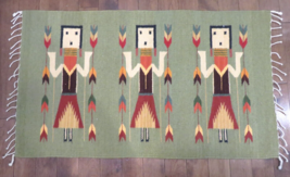 VTG Southwestern Mexican Wool Rug Green NOT NAVAJO 39.5x23&quot; - £78.91 GBP