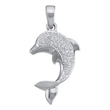 14k White Gold Womens Round Diamond Dolphin Fish Animal Pendant 1/10 Cttw - £288.21 GBP