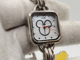 Disney Mickey Mouse Charm Bracelet Watch New Battery Silver Tone - £15.50 GBP
