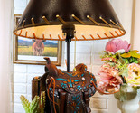 Western Cowboy Faux Tooled Leather Turquoise Art Horse Saddle Table Lamp... - $69.99