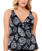 Swim Solutions Printed Lined Stretch Deep V Neck Adjustable Tankini - $39.00