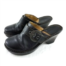 Born Black Leather Clogs Mules Slip On Shoes Heels Buckle Accent Womens ... - £23.66 GBP
