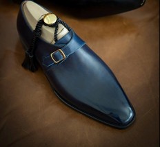  New Men Handmade Blue formal Single Monk Strap Shoes, Men leather shoes 2019 - £116.91 GBP