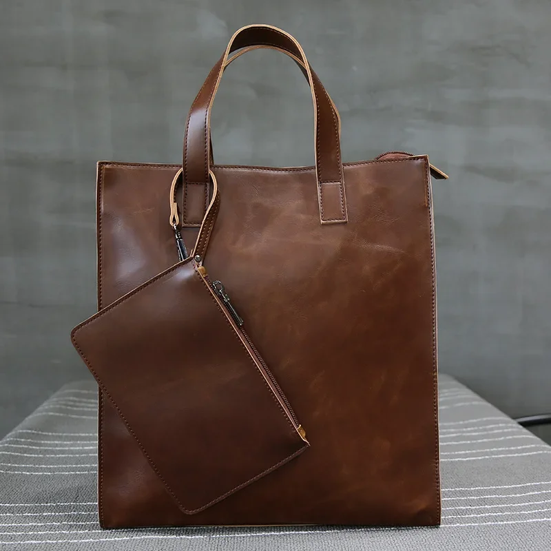 Vinatge Leather Men&#39;s Shoulder Bag Large Capacity Totes Men Handbag Fash... - $115.28