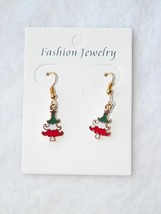 Xmas In July!! Gold Christmas Tree 3/4&quot; Earrings Green Red White Reduced!! - $2.88