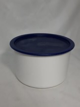 Vintage Tupperware One Touch White Canister #2709 w/ Dark Blue Lid Seal, 4&quot; x 6&quot; - £10.61 GBP