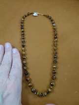(v310-e) 20&quot; long faceted Brown tiger eye + gold beaded Necklace fashion JEWELRY - £50.93 GBP
