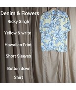 Denim &amp; Flowers Ricky Singh Yellow Hawaiian Print Button Down Shirt Size L - £12.61 GBP