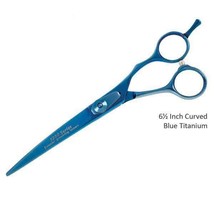 5200 Blue Titanium Professional Grooming Shears 6 1/2&quot; Curved Shaping Scissors - £98.14 GBP