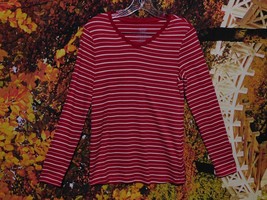 WOMEN&#39;S LONG SLEEVE PULLOVER STRIPED BLOUSE BY FADED GLORY / SIZE M (8-10) - £9.23 GBP
