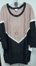 NWT Lularoe Large Mauve Black White Diagonal Striped Lauren Sweater Dress - £37.89 GBP