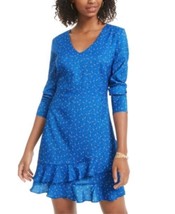 $60 Material Girl Womens Juniors Printed Ruffled Wear To Work Dress Blue Size XL - £9.71 GBP