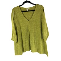 Eileen Fisher Tunic Sweater Organic Linen Cotton Blend V Neck 3/4 Sleeve Green L - £26.89 GBP