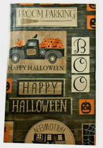 Haunted Halloween Farm Truck Vinyl Tablecloth Flannel Backed 52x52&quot; Pumpkins  - £15.39 GBP