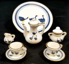 Childs Mini China Tea Set Rare Vtg BLUE DUCK Design blue/white - £19.77 GBP
