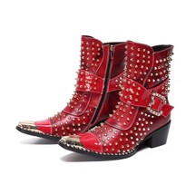 Golden Spiked Leather Chelsea Boots Fashionista shoes - $119.99