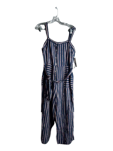 Dex Cropped Linen Blend Belted Sleeveless Jumpsuit Navy/Red Striped - Si... - $16.83