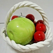 Bassano Italy Ceramic White Woven Fruit Basket Cherries Green Apple Signed 6”x5” - £32.06 GBP