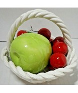 Bassano Italy Ceramic White Woven Fruit Basket Cherries Green Apple Sign... - £31.69 GBP