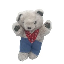 Vintage Tan Teddy Bear with Overalls Plaid Paws and Ears 11 inch - £10.94 GBP