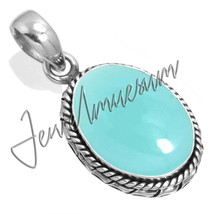 Traditional Aqua Chalcedony Stamp 925 Fine Sterling Silver Pendant - £25.45 GBP