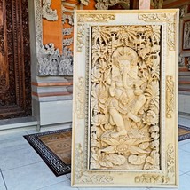 Hand Carved Teakwood Decorative Wall Art Sculpture Ganesha Ganapati Hind... - $1,949.90