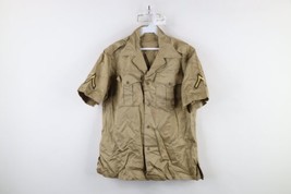 Vtg 50s Korean War Mens M 8.2oz Twill Military Short Sleeve Button Shirt USA - $59.35