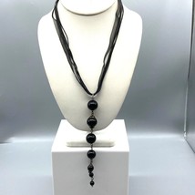 Vintage Sheer Black Ribbon Necklace with Long Beaded Lucite Drop Pendant, Gothic - £30.35 GBP
