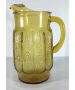 ANCHOR HOCKING THUMBPRINT PITCHER Amber Glass 10&quot; Vintage MCM Mid Century - $16.73 CAD