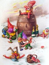 Happy Winter Gnomes Dwarfs Elves Parting With Booze Christmas Postcard AGB 2618 - £35.07 GBP