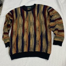 Vintage TUNDRA Canada Knitted Coogi Like Colorful sweater Size large - £65.48 GBP