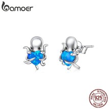 bamoer Real 925 Silver Octopus Heart Opal Stud Earrings for Women Statement Fine - £18.52 GBP