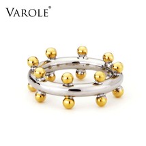 VAROLE Double Row Ball Arrangement Rings Gold Color Midi Ring 100% Copper Ring K - $22.44