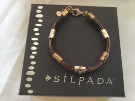 Silpada Tan Lines Sterling Silver Brass Genuine Leather Bracelet 8&quot;  B3324 - £36.99 GBP
