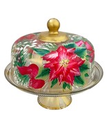 Handpainted Pedestal Cake Plate Dome Cover Poinsettia Donna Dewberry Des... - $89.02