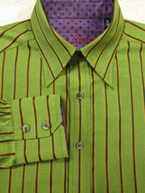 GORGEOUS Robert Graham Light Green With Gold Stripes Shirt M 15.5x34 - £53.94 GBP