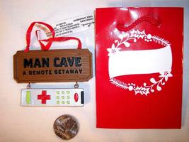 Hallmark Christmas Ornament &amp; Gift Bag Set Man Cave a remote getaway - $13.99