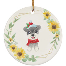 Cute Miniature Schnauzer Dog Ornament Sunflower Wreath Christmas Gift Tree Decor - £11.86 GBP