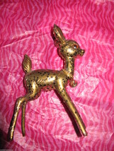 Vintage 60s Gold glitter plastic deer fawn Bambi Rudolf Christmas decora... - $22.24