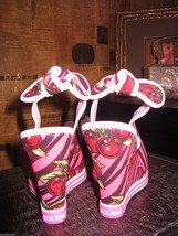 Betsey Johnson Betseyville cherry zebra wedge rockabilly pinup shoes VLV 6.5 UK4 - £58.85 GBP