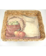 Handmade Rectangular Basket Tray w Apples Pail Pitcher Still Life Ozarks - $14.10