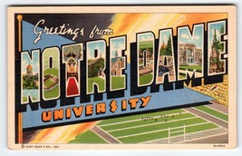 Greetings From Notre Dame University Indiana Postcard Large Big Letter Linen - £16.06 GBP