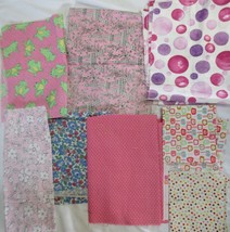 Lot of fabric remnants Flowers Dots Squares Frogs Bubbles Piza  - £11.73 GBP