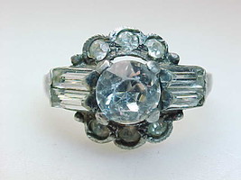 CUBIC ZIRCONIA Round-Cut Vintage RING with Baguettes in STERLING  - Size... - $60.00