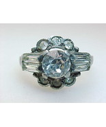 CUBIC ZIRCONIA Round-Cut Vintage RING with Baguettes in STERLING  - Size... - $60.00