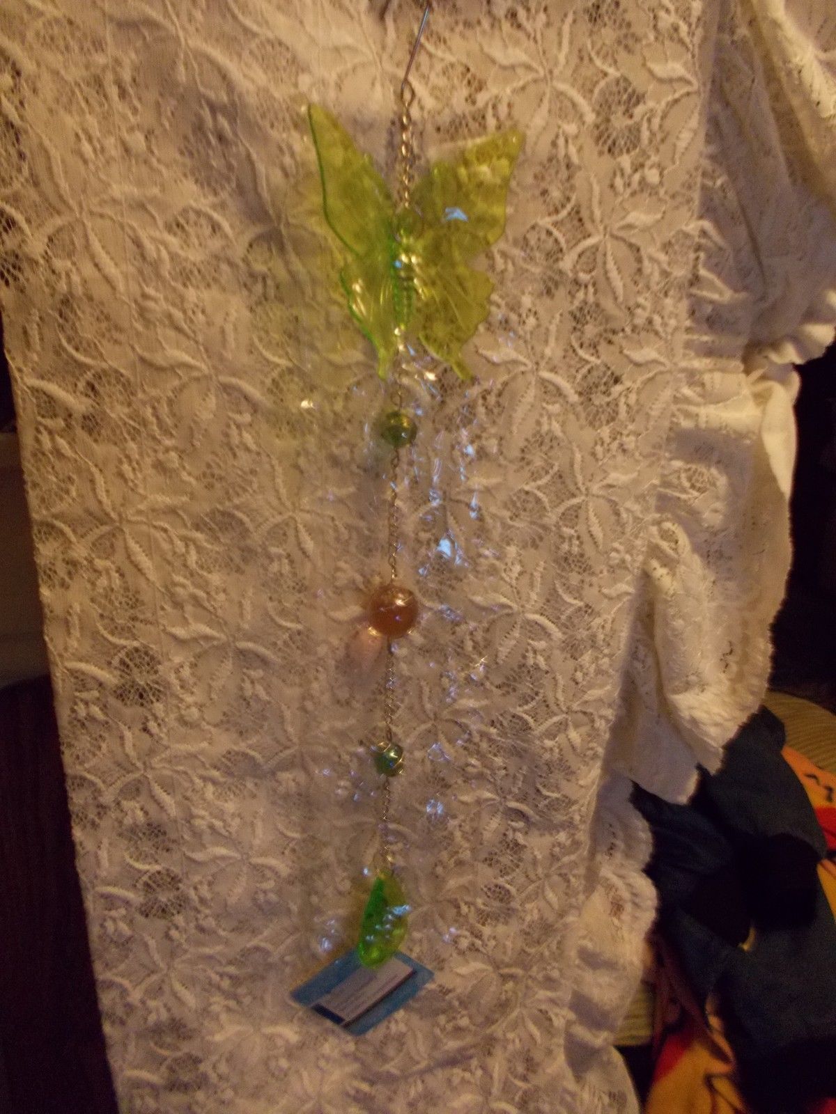 Hanging Butterfly Decoration With Caged Marbles Green Lime Green Lt Topa... - $12.00