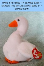 TY Original Beanie Baby GRACIE the Swan (Approx 5.5&quot;) RETIRED Both Tags Attached - £7.08 GBP