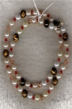 50900N - Necklace - HANDCRAFTED Tiger Eye &amp; Swarovski Crystal &amp; Faux Pearl - 19&quot; - £15.97 GBP