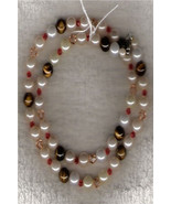 50900N - Necklace - HANDCRAFTED Tiger Eye &amp; Swarovski Crystal &amp; Faux Pea... - $379.94 MXN